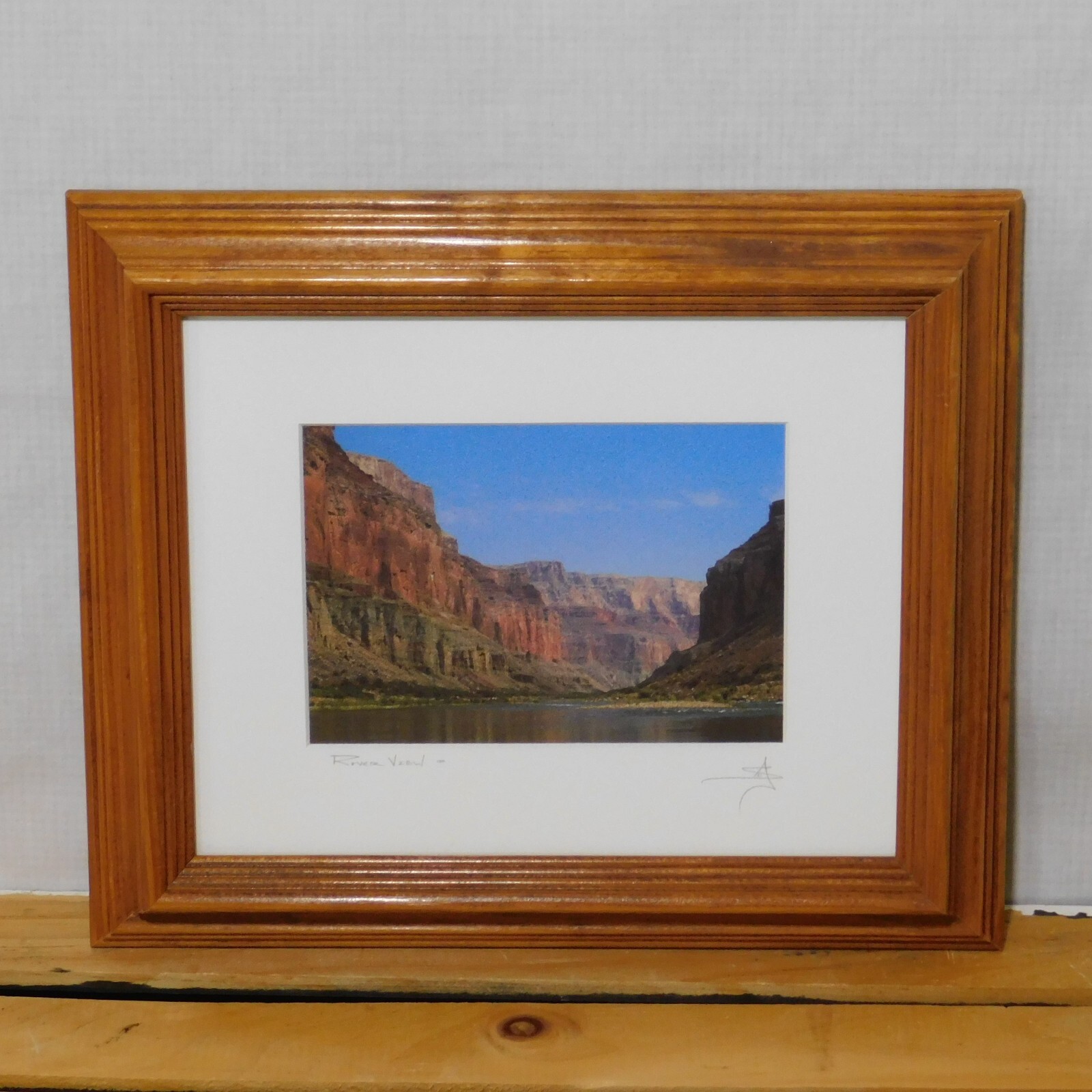 RIVER VIEW Framed and Matted Photograph Art Oak Frame 12.5 X 10.5