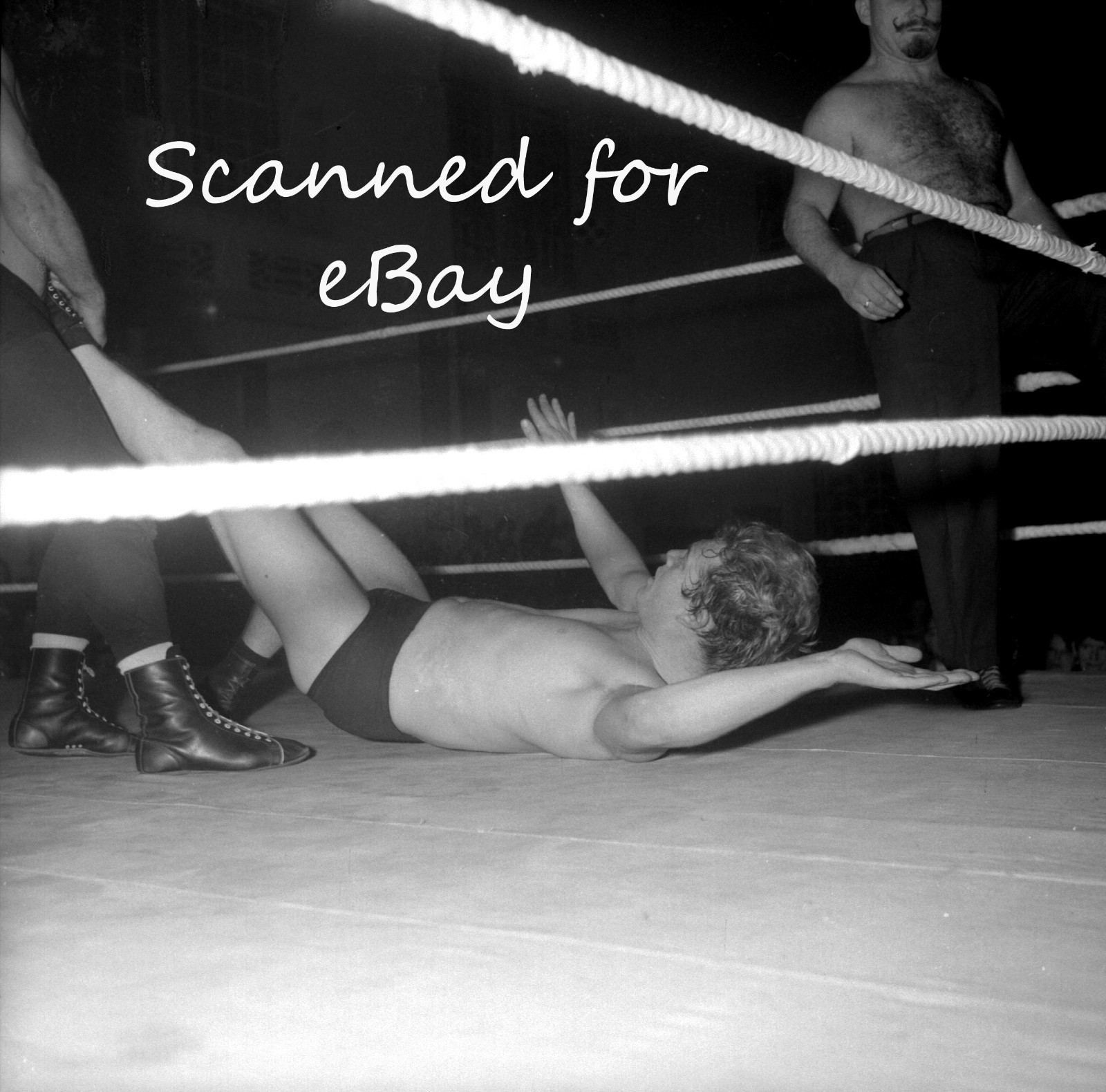 WRESTLING 3 WRESTLERS GRAPPLE IN A BOUT IN LONDON – 1 NEGATIVE 1950s RARE