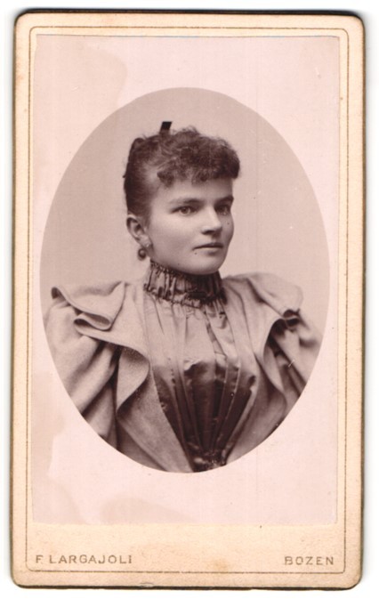Photograph F. Largajoli, Bolzano, portrait beautiful young woman in magnificent ruffled