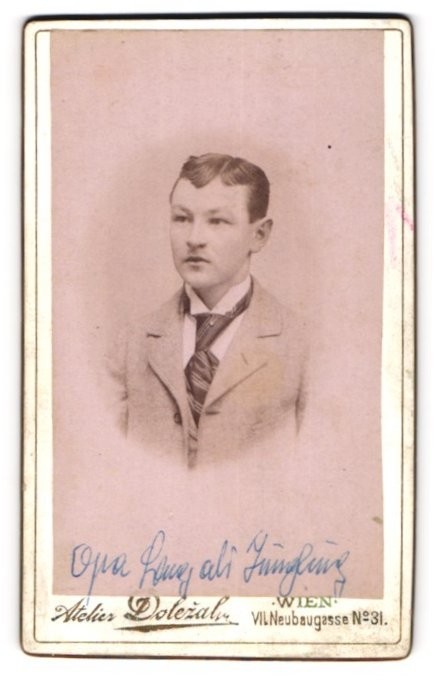 Photograph Ant. Dolezal, Vienna, Neubaugasse 31, young man in suit with tie