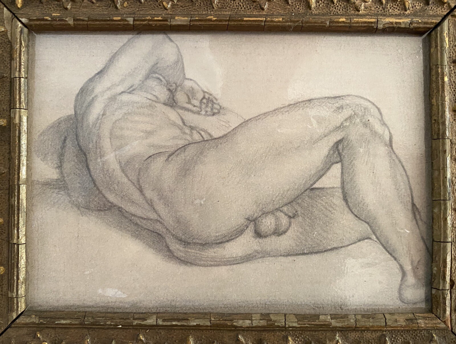Small old master style drawing after Bronzino male Nude gay erotic renaissance