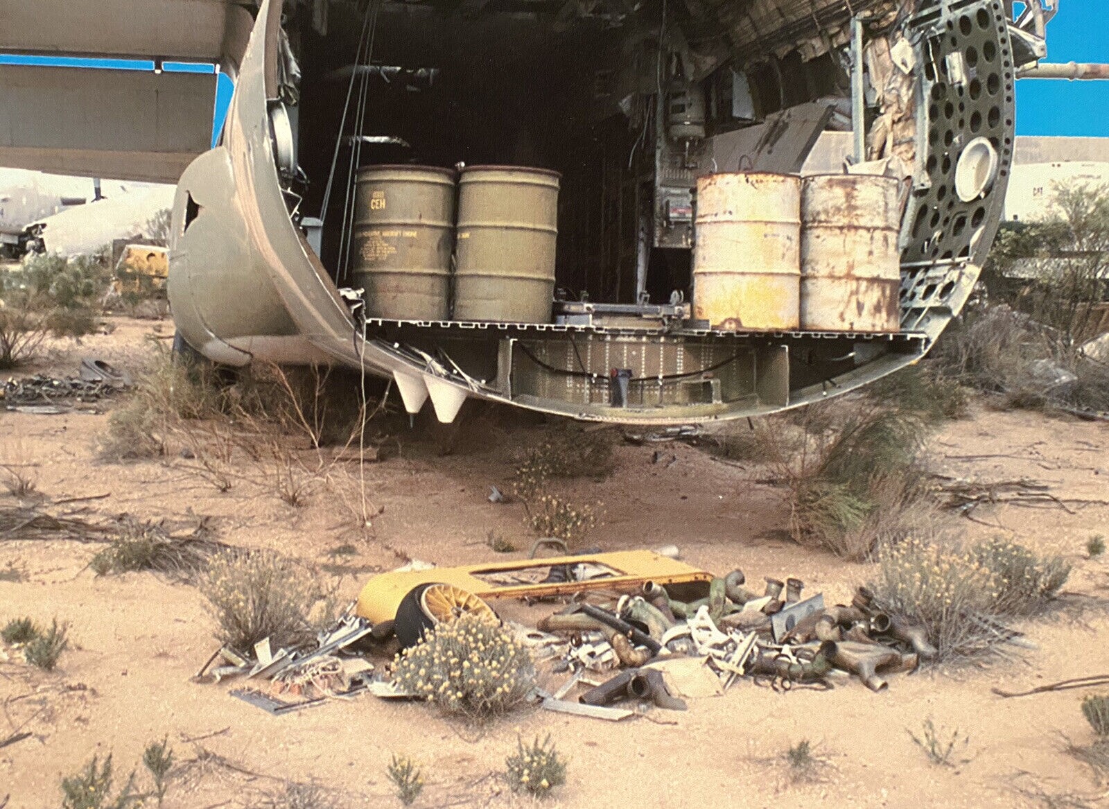 VINTAGE AIRCRAFT AIRPLANE SALVAGE SCRAPYARD SURREAL COLOR LANDSCAPE PHOTOGRAPH