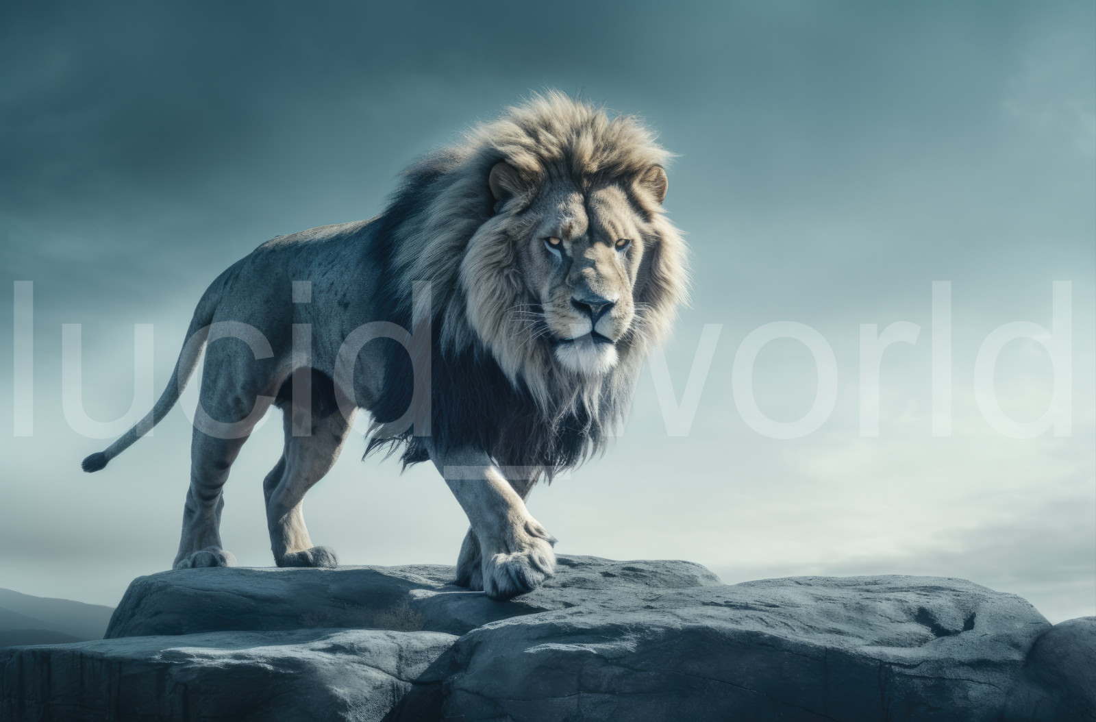 Lion Walking Cliff Edge Wallpaper Art Printable Digital Image File Download PNG