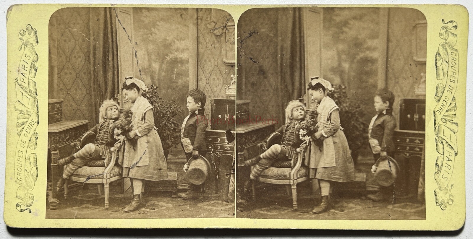 -scene genre group children Paris c1870 photo stereo vintage album §n1