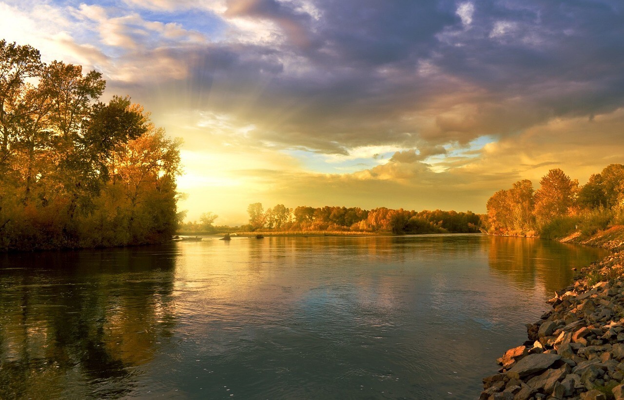 Digital Image Picture Photo Pic Wallpaper Background River Autumn Lake Sunset