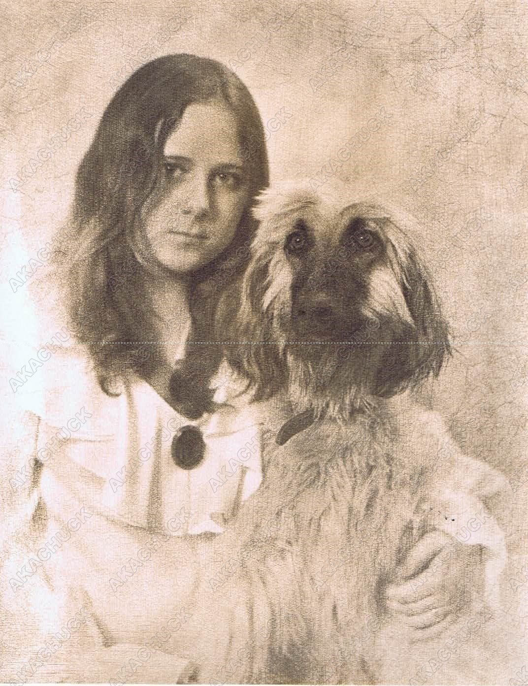 Hendrickson Original Photo SEPIA VERY CUTE PORTRAIT OF GIRL & DOG 11×14″ R243