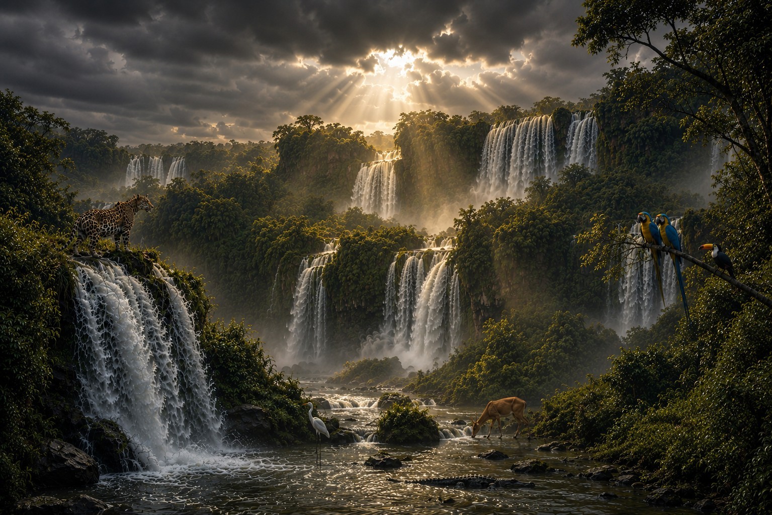 Waterfall Wallpaper Background Cloudy Sky Nature Digital Photo JPEG 1536×1024