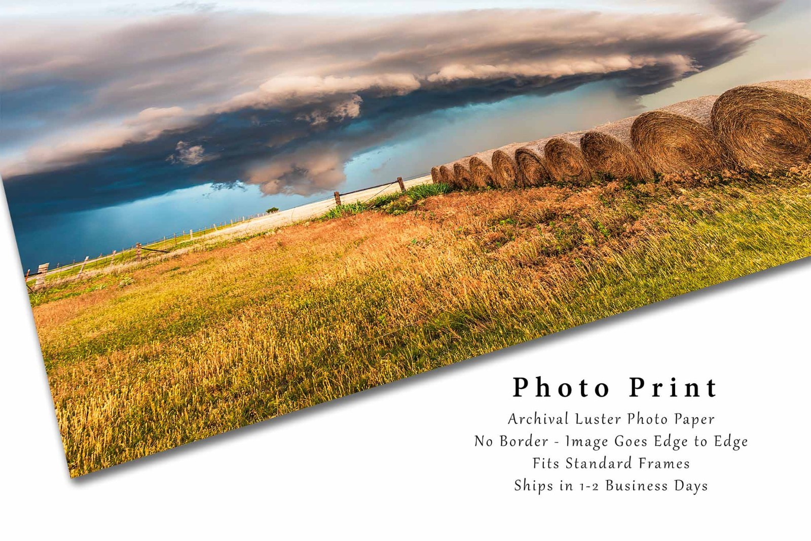 Storm Photography Print: Oklahoma Supercell Thunderstorm Hay Bales Weather Photo