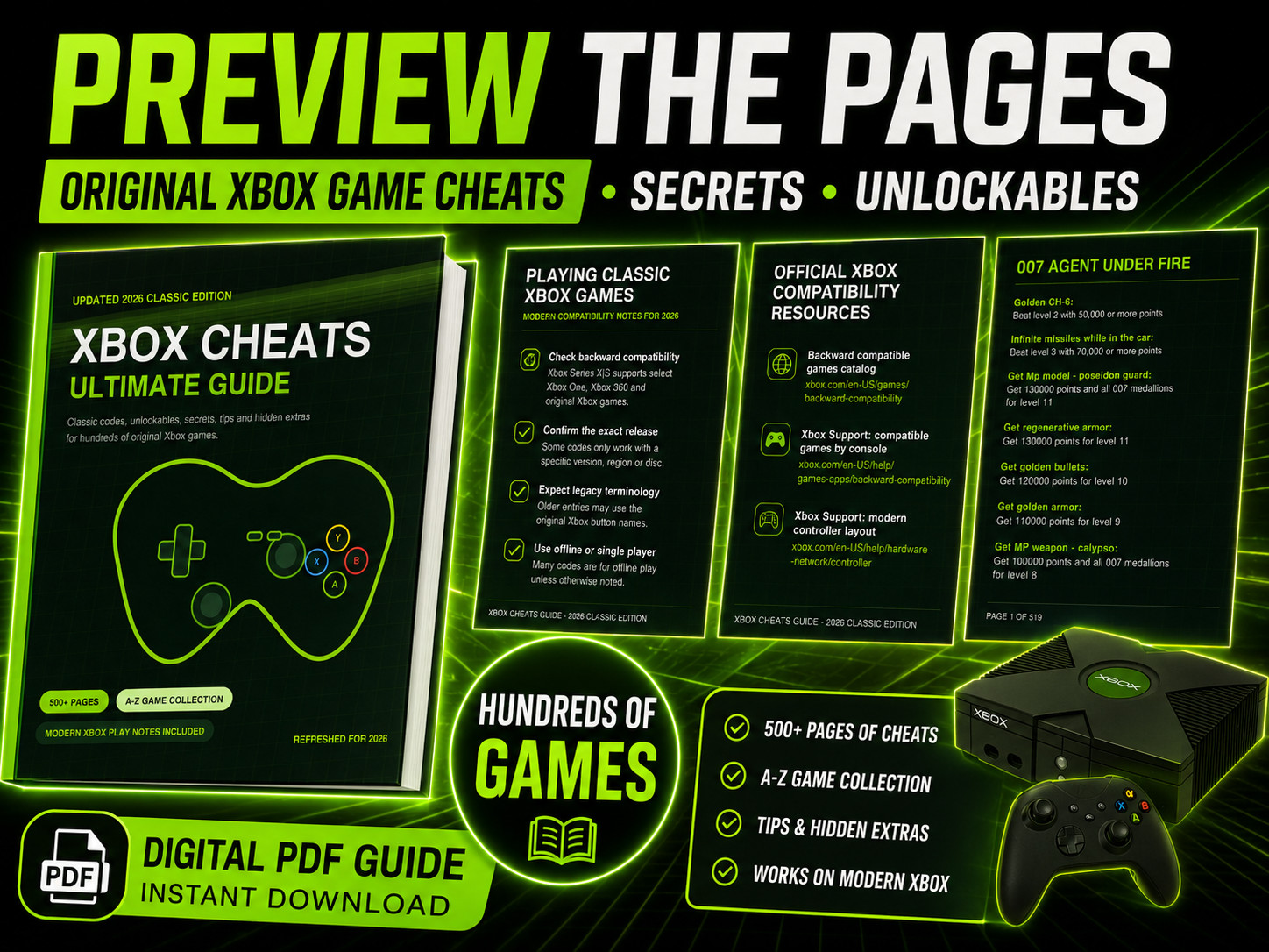 Digital Xbox Cheats Guide PDF 2026 Classic Edition 500+ Pages Retro Game Codes T