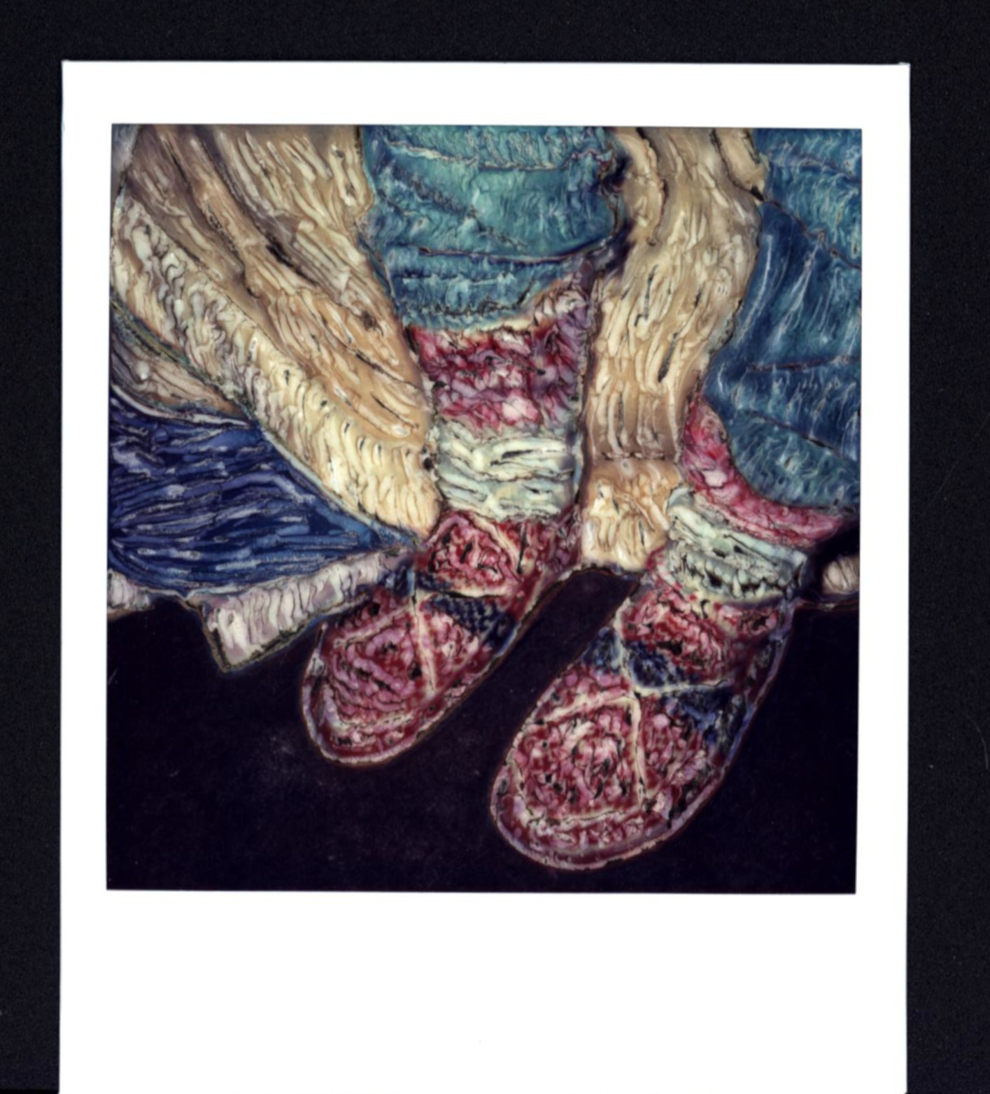 ORIGINAL POLAROID MANIPULATED SX-70 PHOTO PAIR OF HAND-KNIT WOOLEN WINTER SOCKS