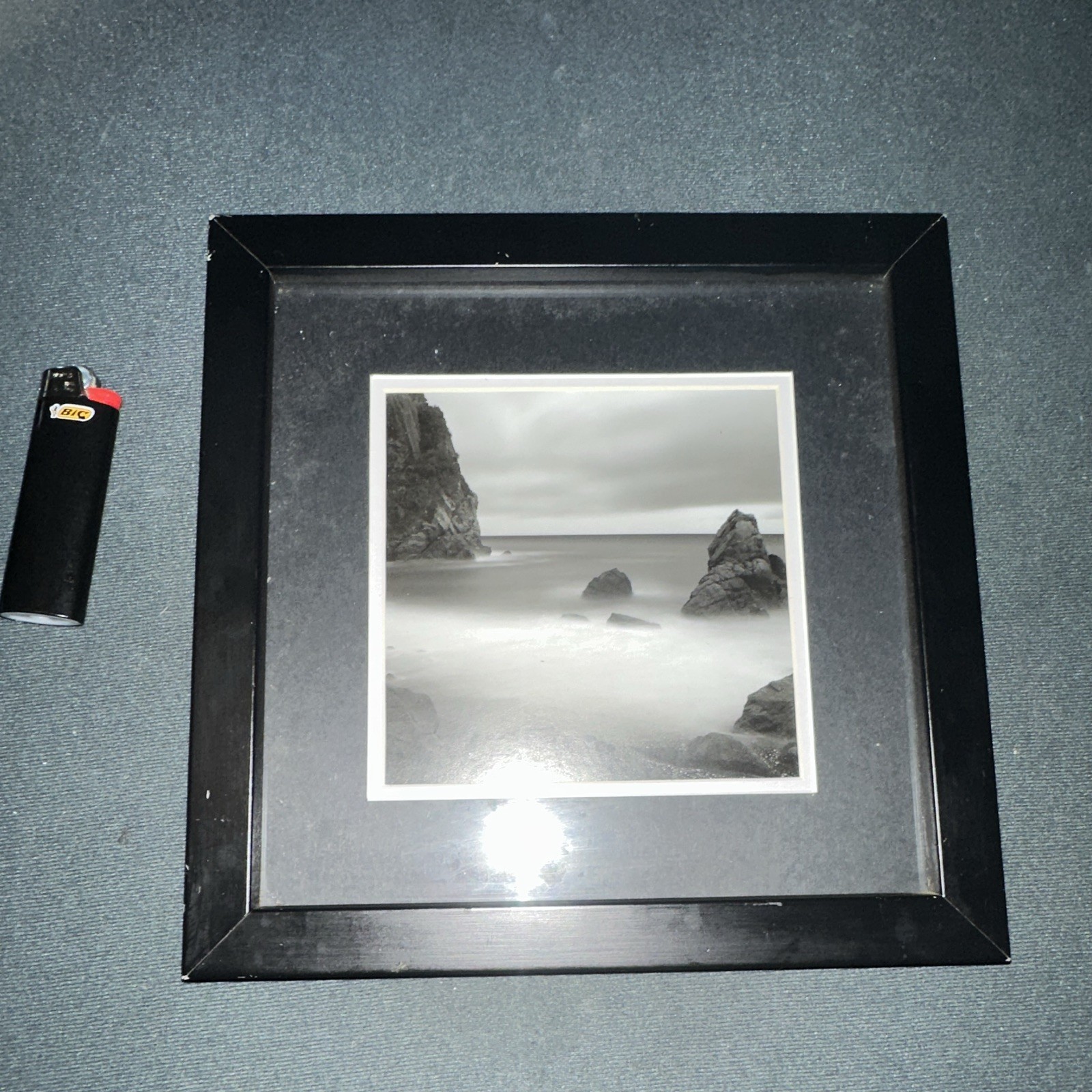 Framed Black & White Seascape Photograph Portrait Landscape Rocks Ocean Coast