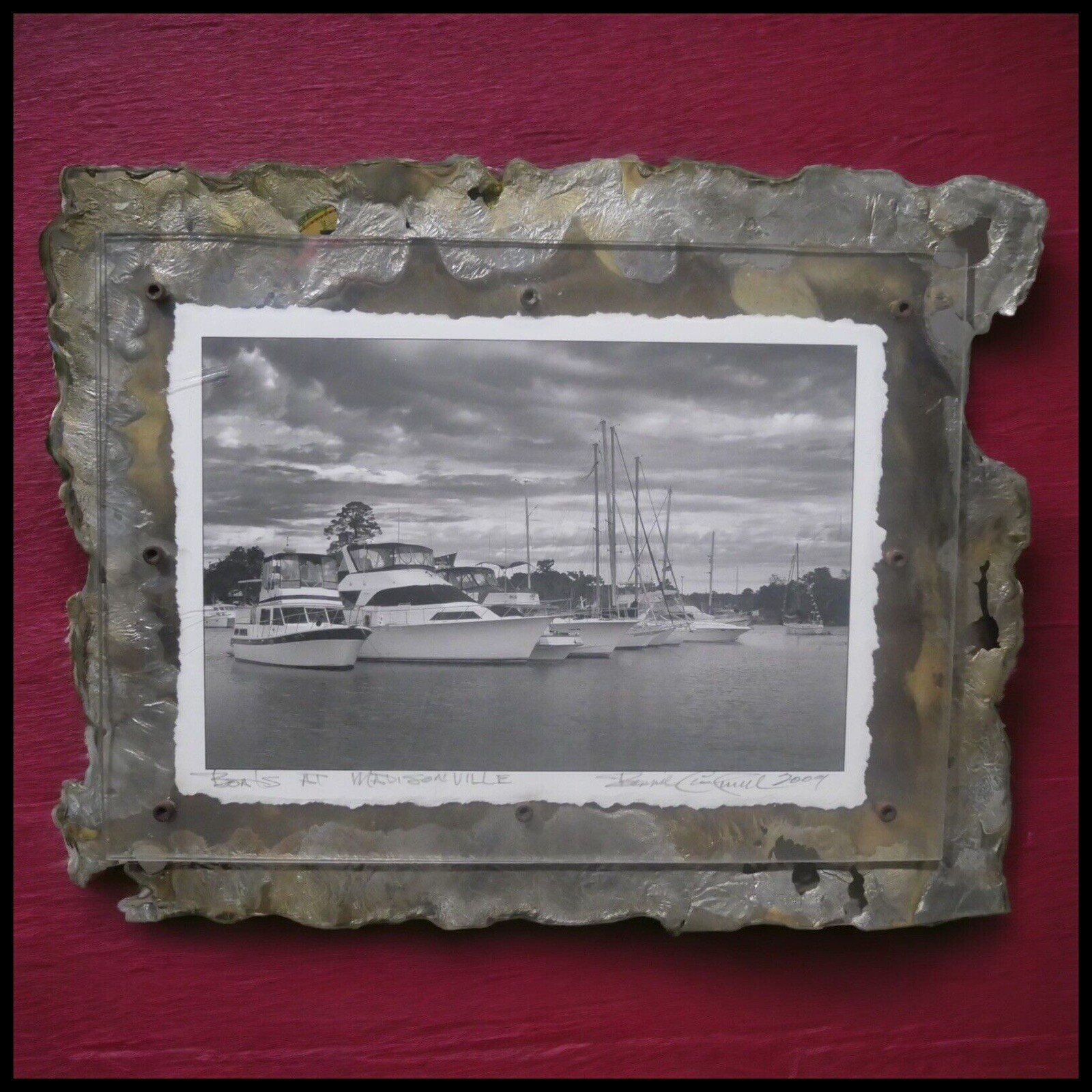 Ronnie Cardwell Signed Print – “Boats at Madisonville” – Framed Louisiana Art