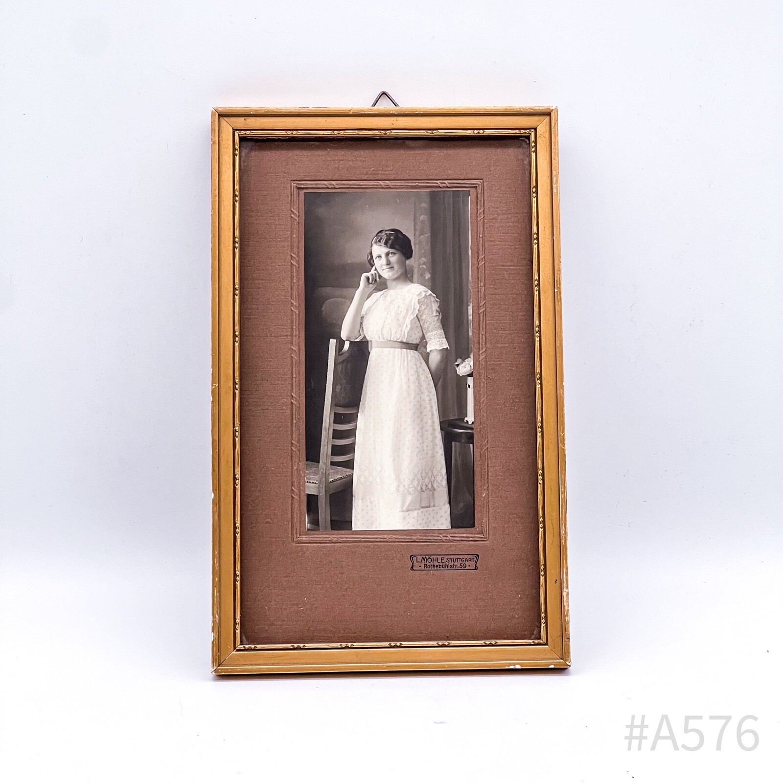 Antique Photograph With Frame & Glass Insert L. Möhle, Stuttgart 15 X 24 Cm