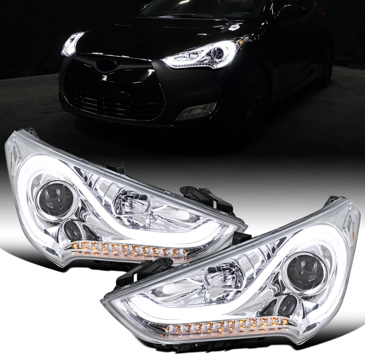 – Fits 2012-2017 Hyundai Veloster Upgrade LED Running Light Tube Sequential Turn