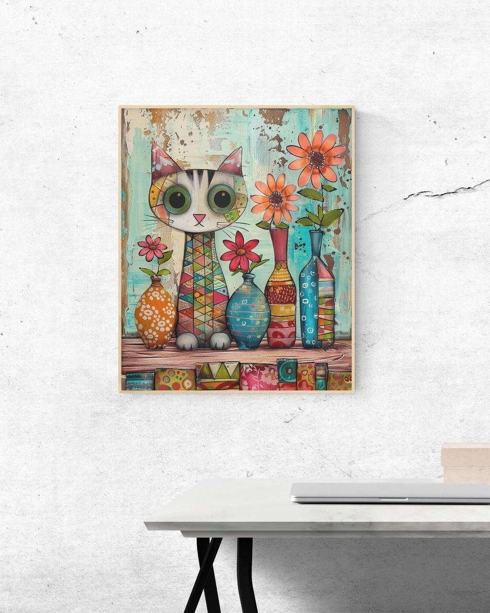Colorful Cat Digital Art | Instant Download | Painting for Wallpaper or Print