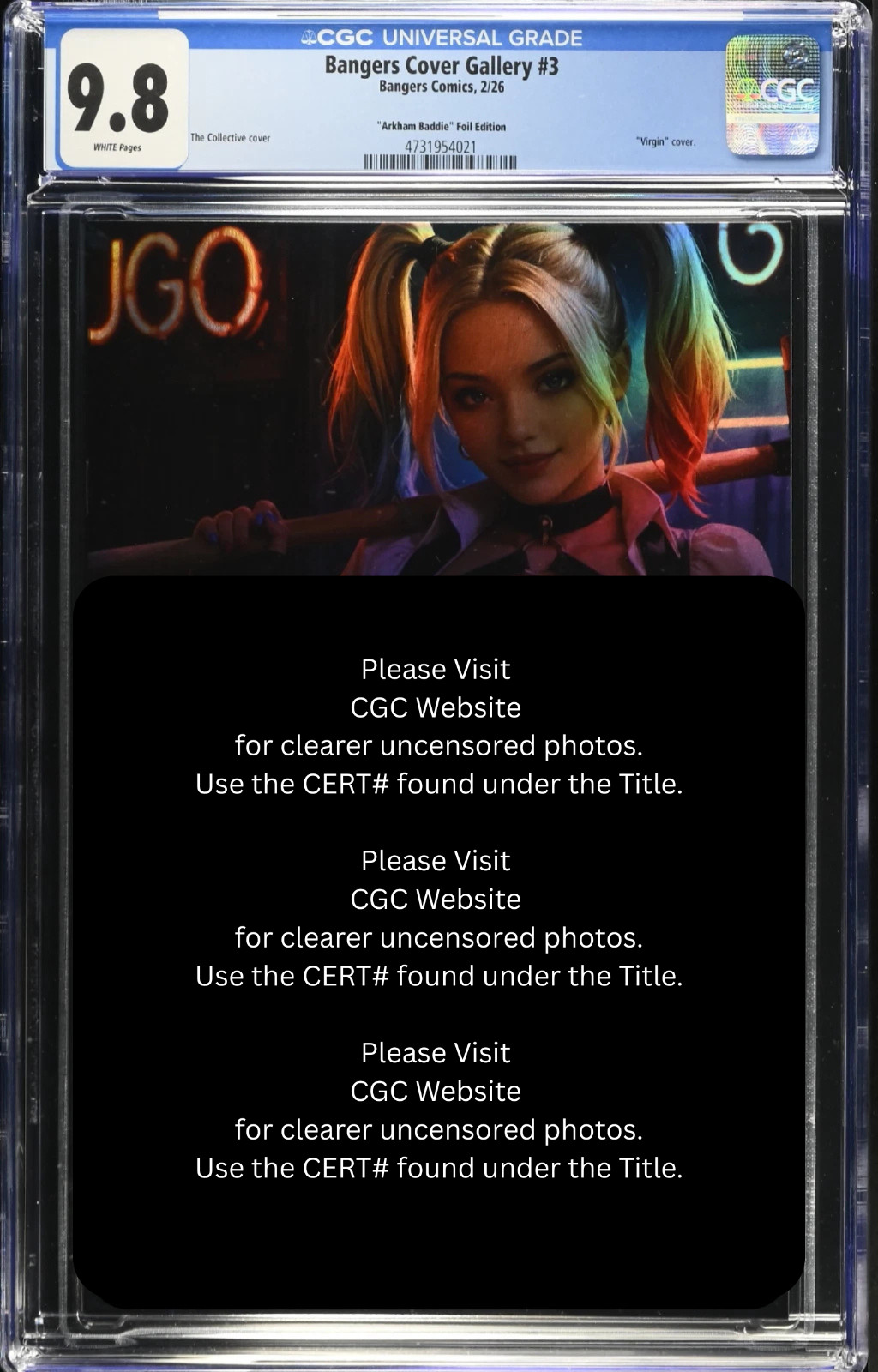 FOIL Bangers Comics Arkham Harley Cosplay VIRGIN Full Chase Cover LE 10 CGC 9.8