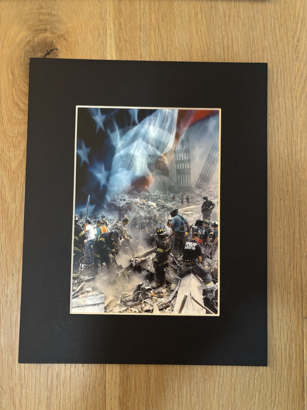 Set of 2 Matted Color NYC Skyline 9/11 Photo Prints Statue of Liberty WTC