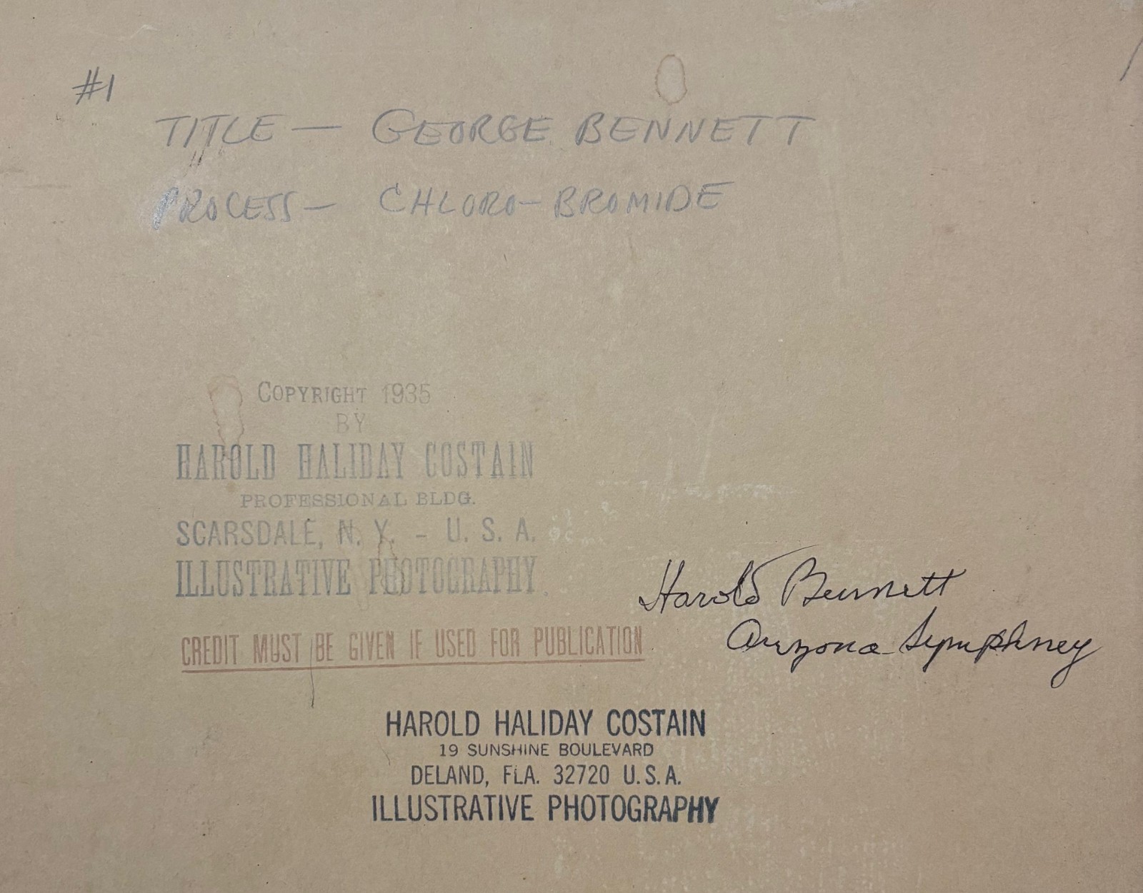 1933 HAROLD HALIDAY COSTAIN ‘George Bennett VIOLINIST Musician Portrait PHOTO