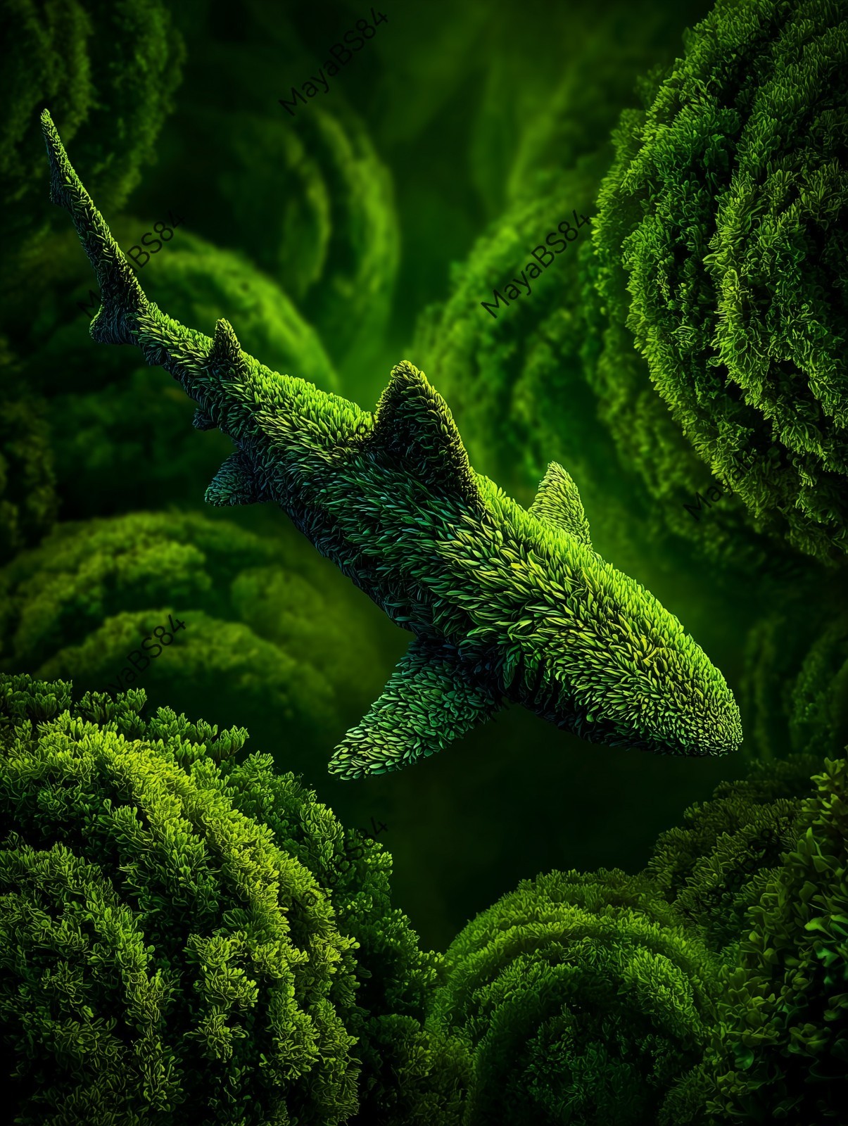 5 Green Shark – Digital Image Picture Phone Background AI Art, 5 images