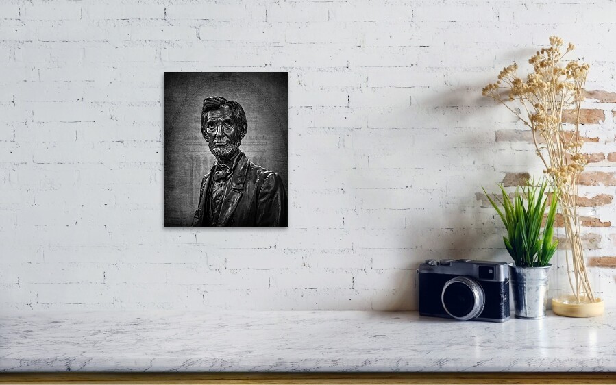 Abraham Lincoln Statue Memorial Portrait Black and White Photography Art Print