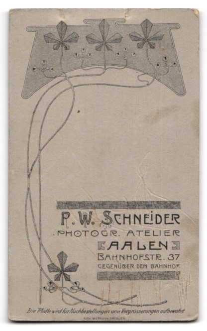 Photograph P.W. Schneider, Aalen, Bahnhofstr. 37, Portrait of a Man in Suit