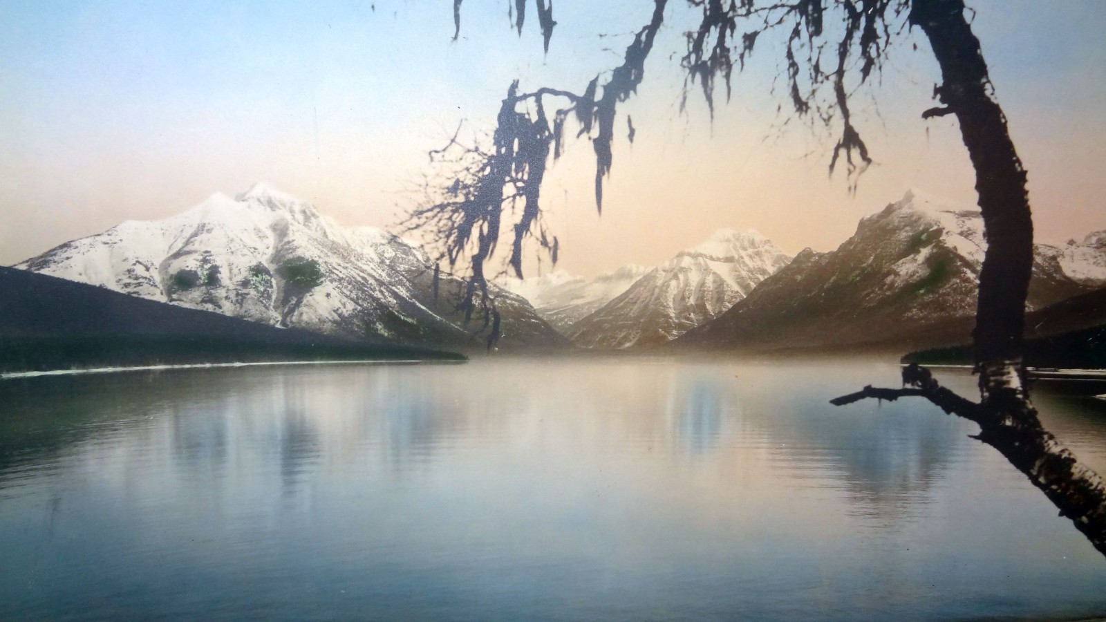 Vintage 18 x 10 Colorized Photo Lake McDonald Glacier National Park T.J. Hileman