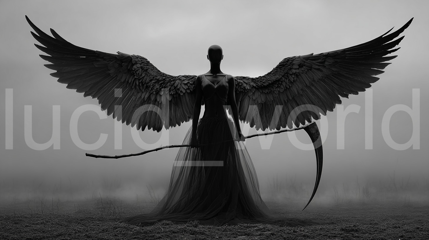 Dark Angel Art Printable Download Grim Reaper Goth Wings Scythe Fantasy PNG File