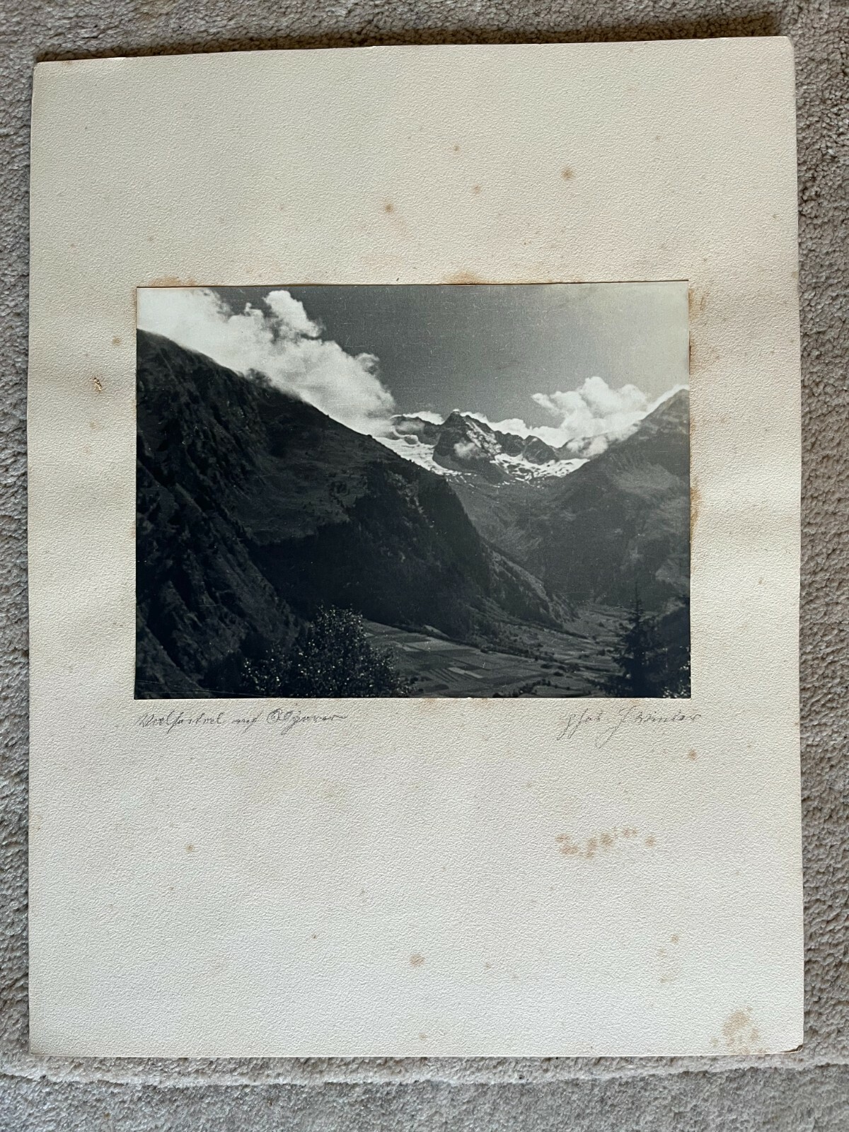 23x17cm on 42x32cm Beautiful Barite Photo Circa 1930 Mountains Signed Photo