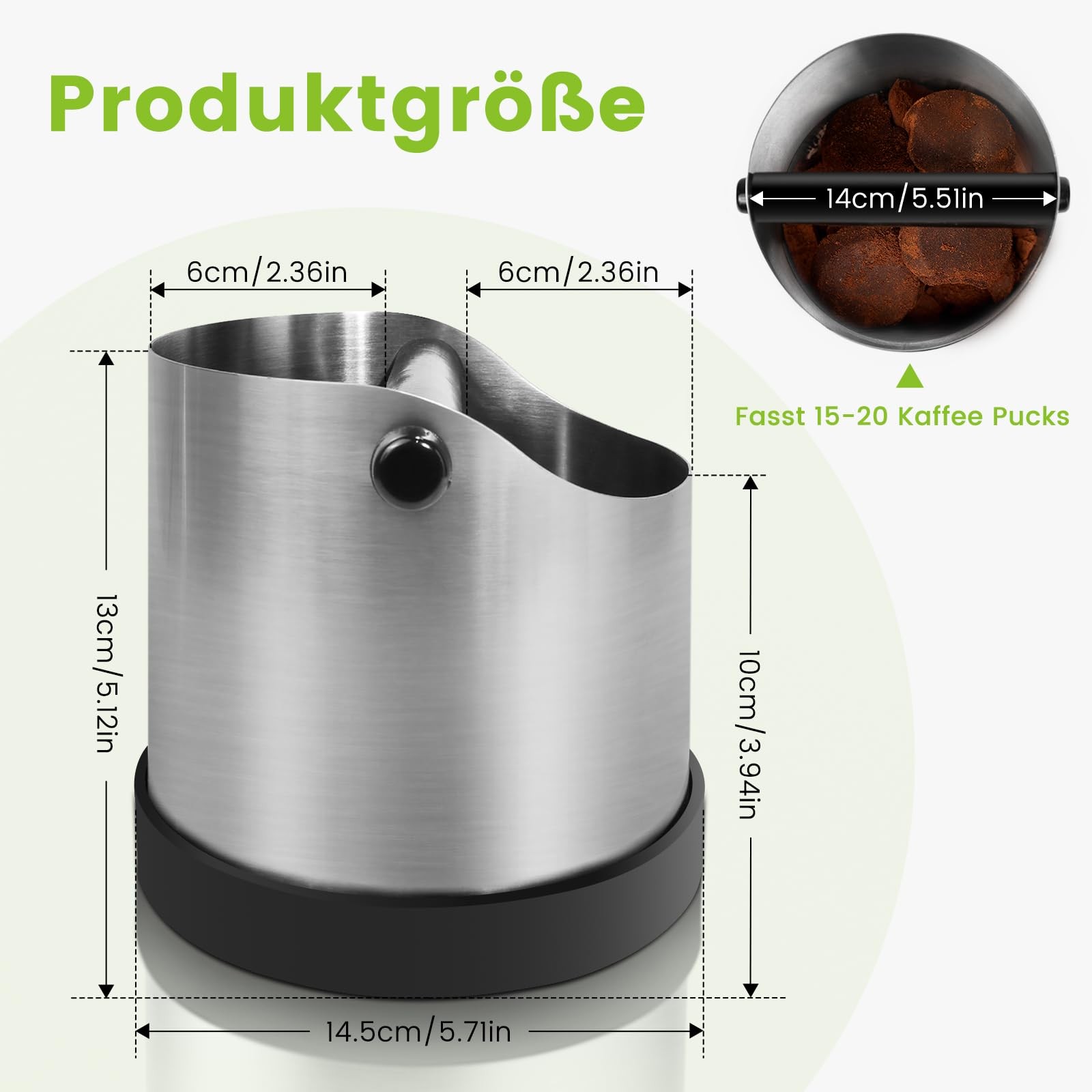 Knock-off Container for Strainer, 1.2L Large Stainless Steel Espresso Knock Box, Coffee…