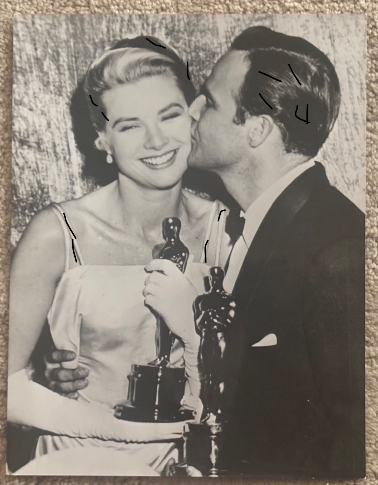 22x16cm Vintage Archive Photo 1954 Oscar Prize Grace Kelly + Marlon Brando Kiss