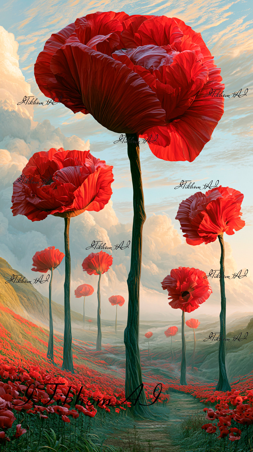 Digital Art Picteres Surrealism Landscape Flowers Clouds Background Wallpaper