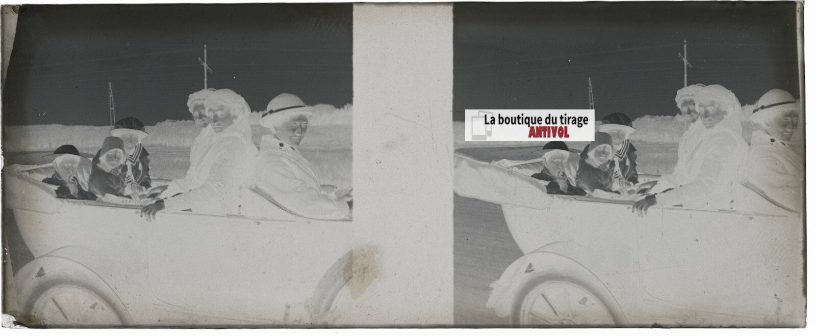 Family Car, Stereoscopic Glass Plate, Black & White Negative 4.5X10.7 Cm
