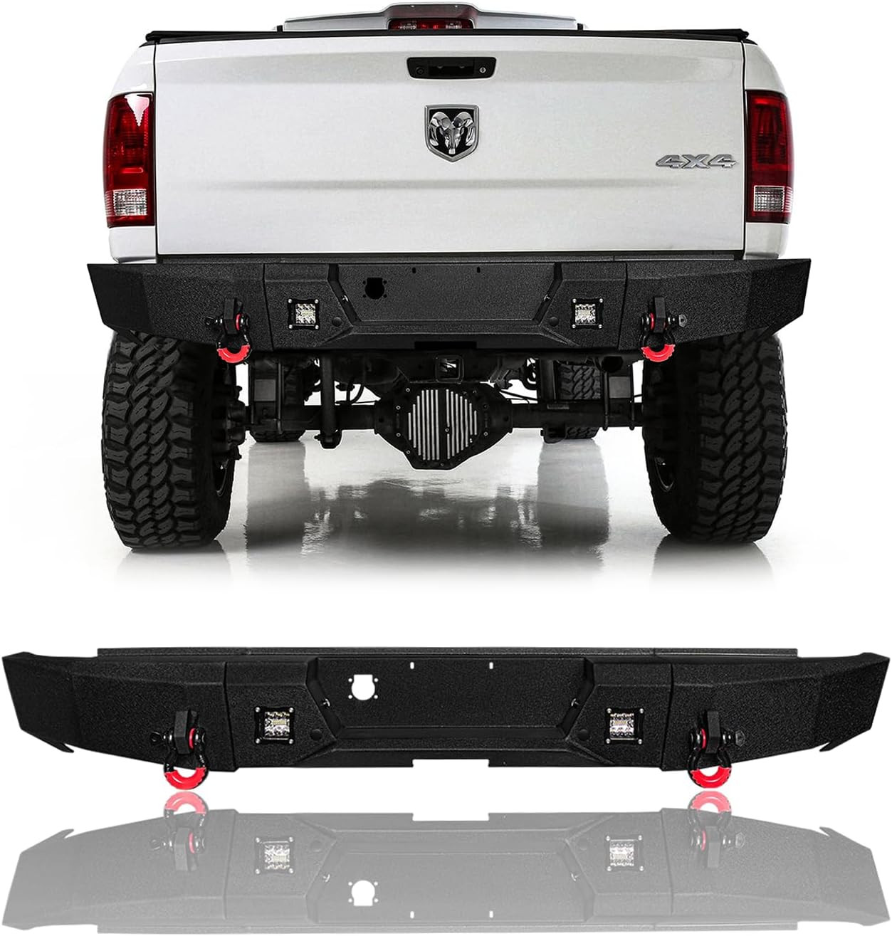 For 2003-2009 Dodge Ram 2500/3500 Steel Rear Bumper with Lights&D-Rings（Black Te