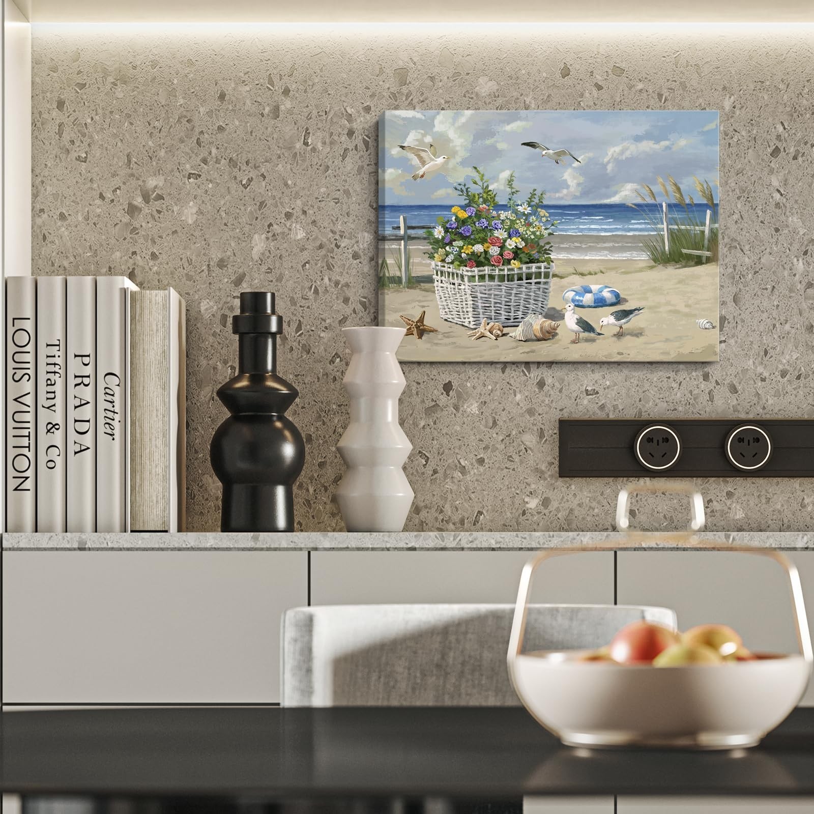 ARTZON Beach Wall Art Decor – Coastal Blue Ocean Seascape Canvas Print, Bi