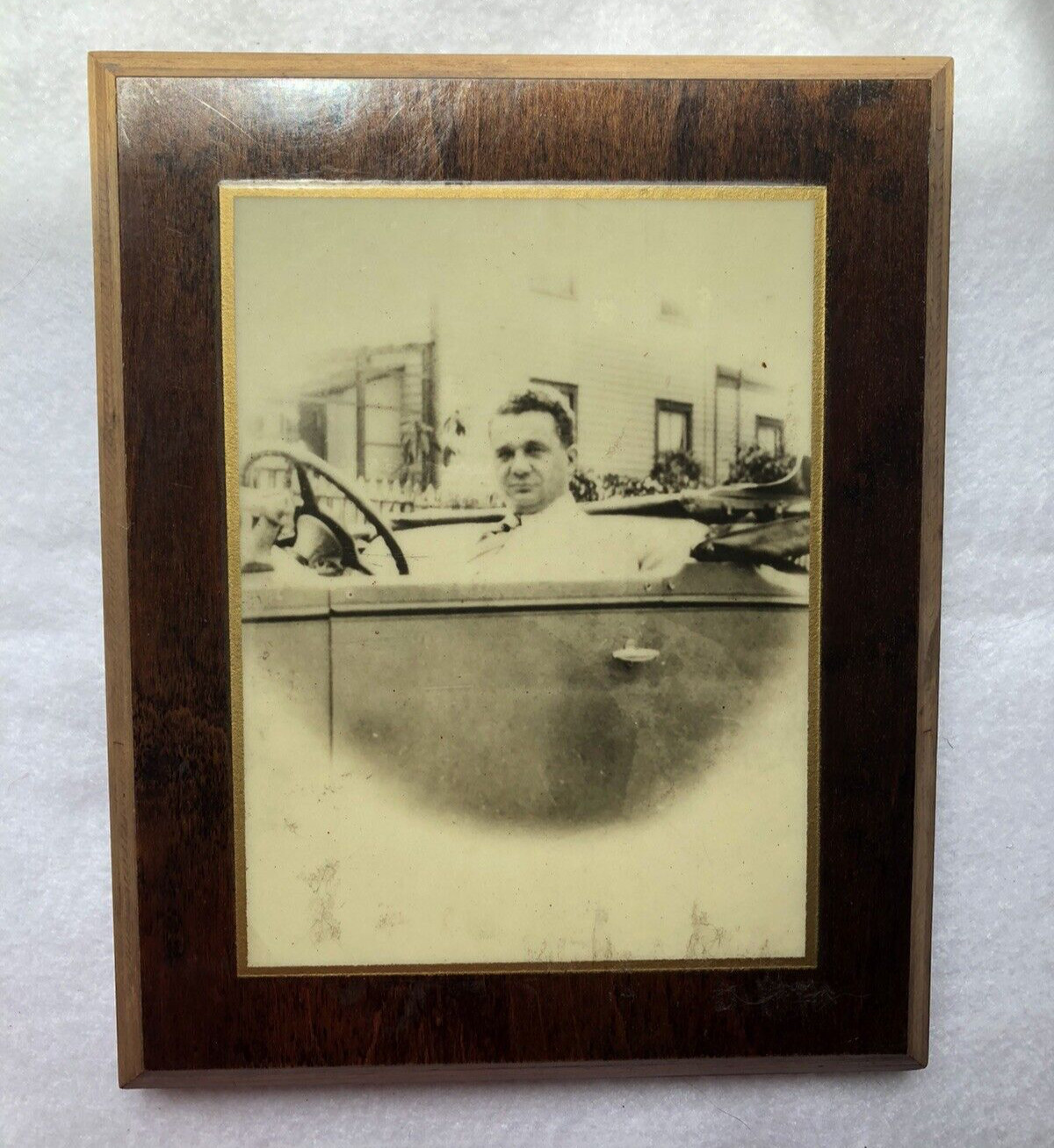 Photograph Man Antique Car Solid Wood Hardwood Frame Circa Early 1900s Historic