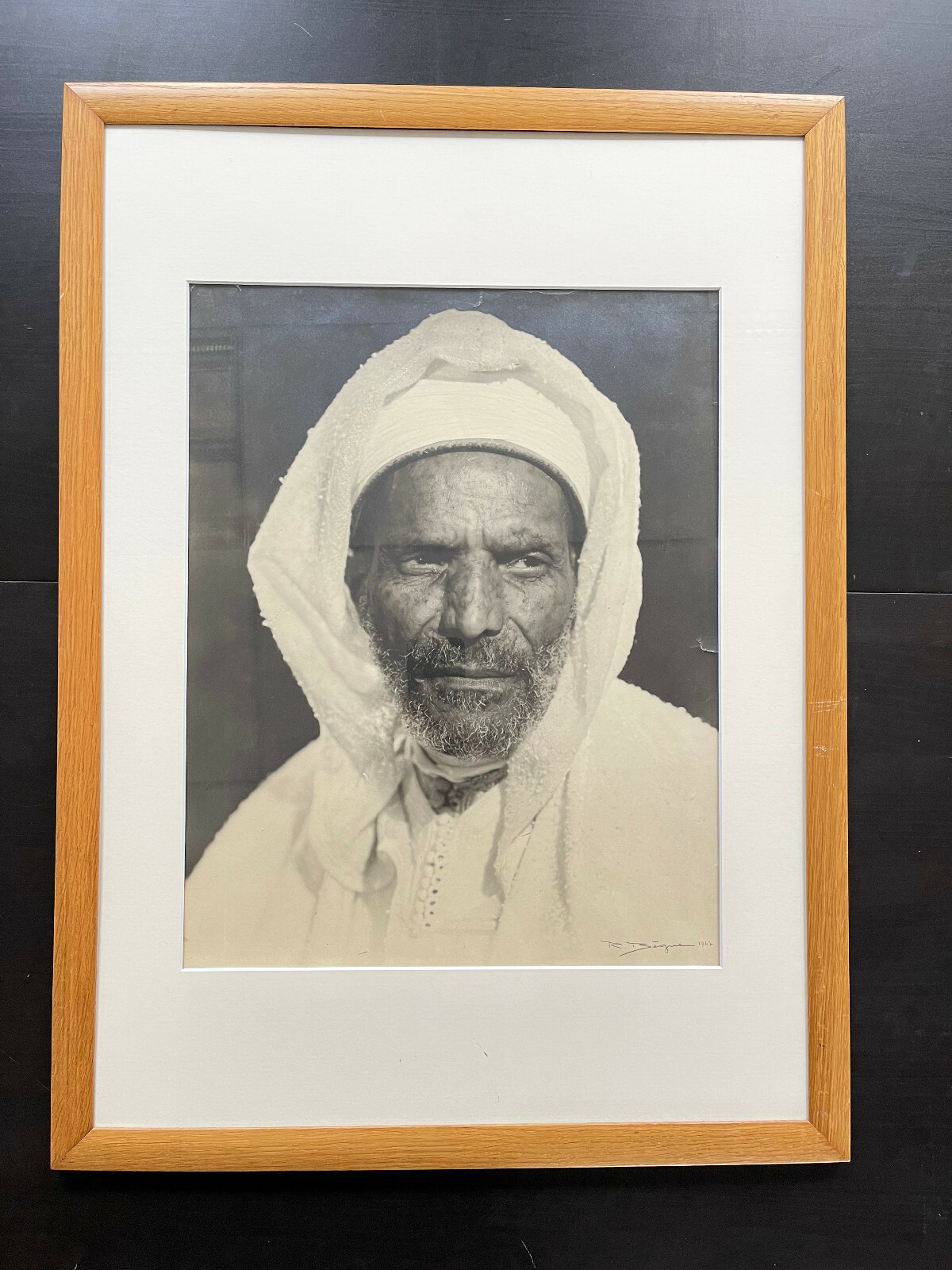Rare Large Photo Portrait Man Arabic Maghreb Orientalism Years 1940 Signed
