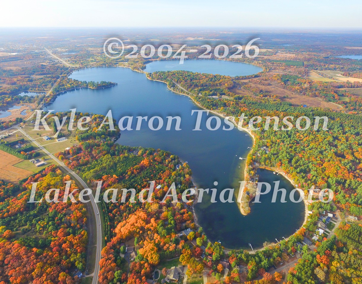 Silver & Irogami Lakes, Wautoma, Wisc. Overhead Airplane Photo. Frame Optional.