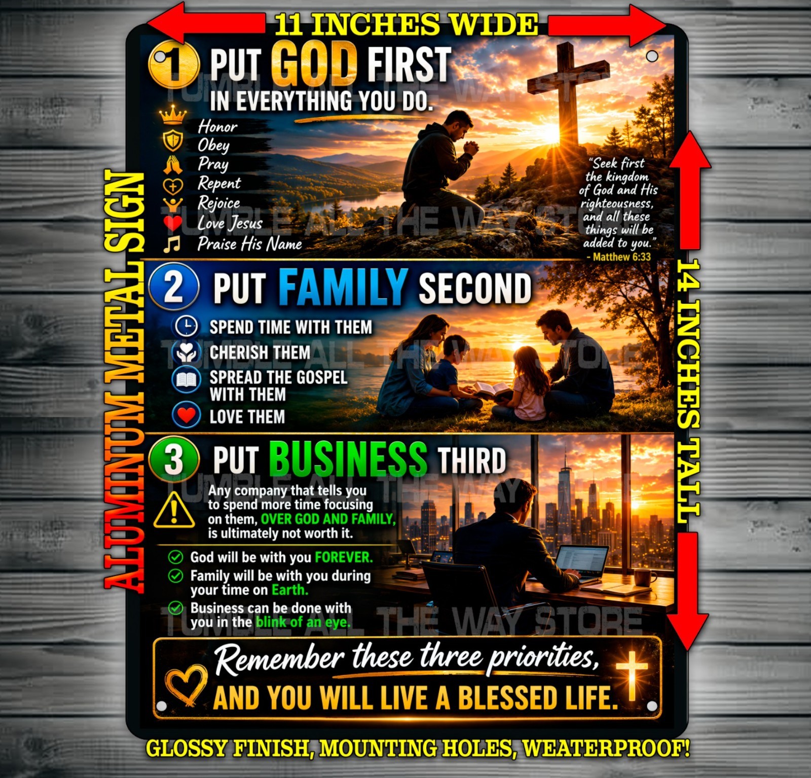 Put God First In Everything You Do – Religious Metal Sign Wall Art 14″ x 11″