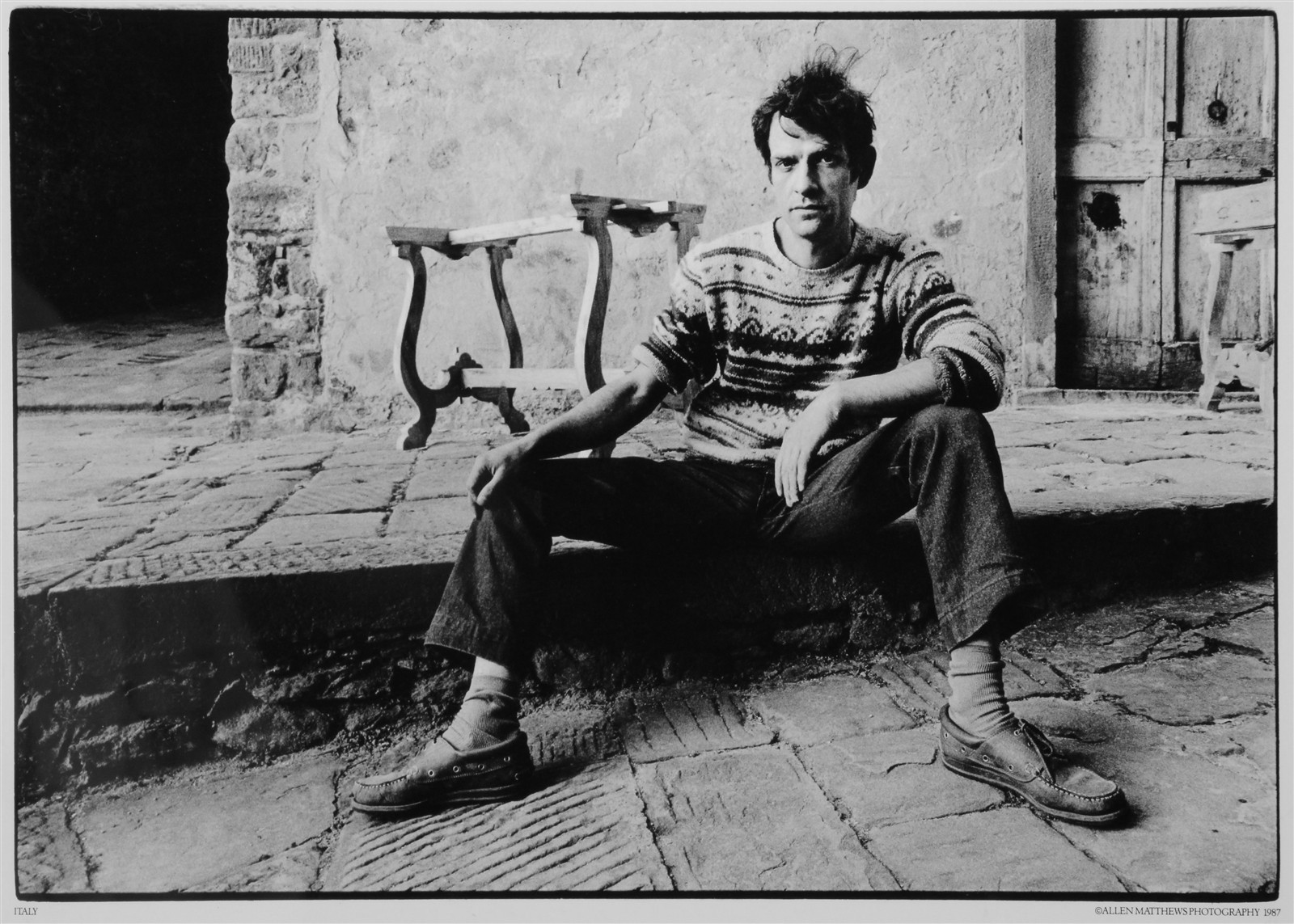 Framed Street Art Photograph ALLEN MATTHEWS 1987 Italy Young Man Sitting on Curb