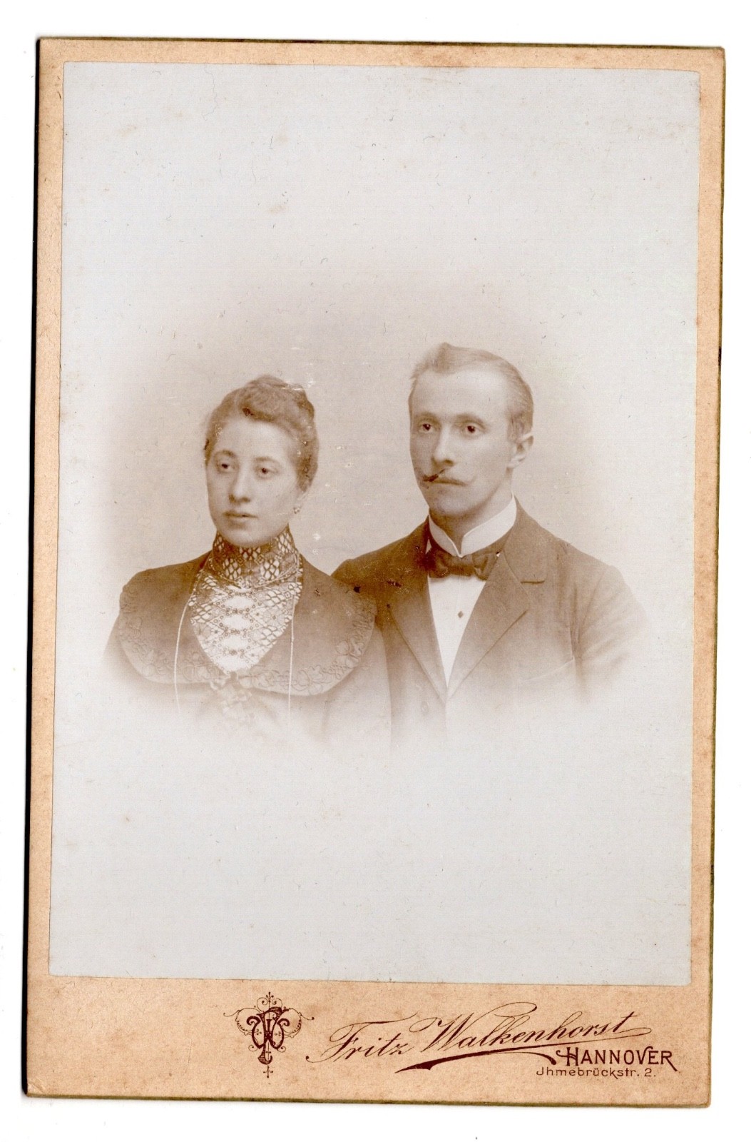 Antique Cabinet Photo Young Couple Hanover Fritz Walkenhorst Circa 1895 Photograph