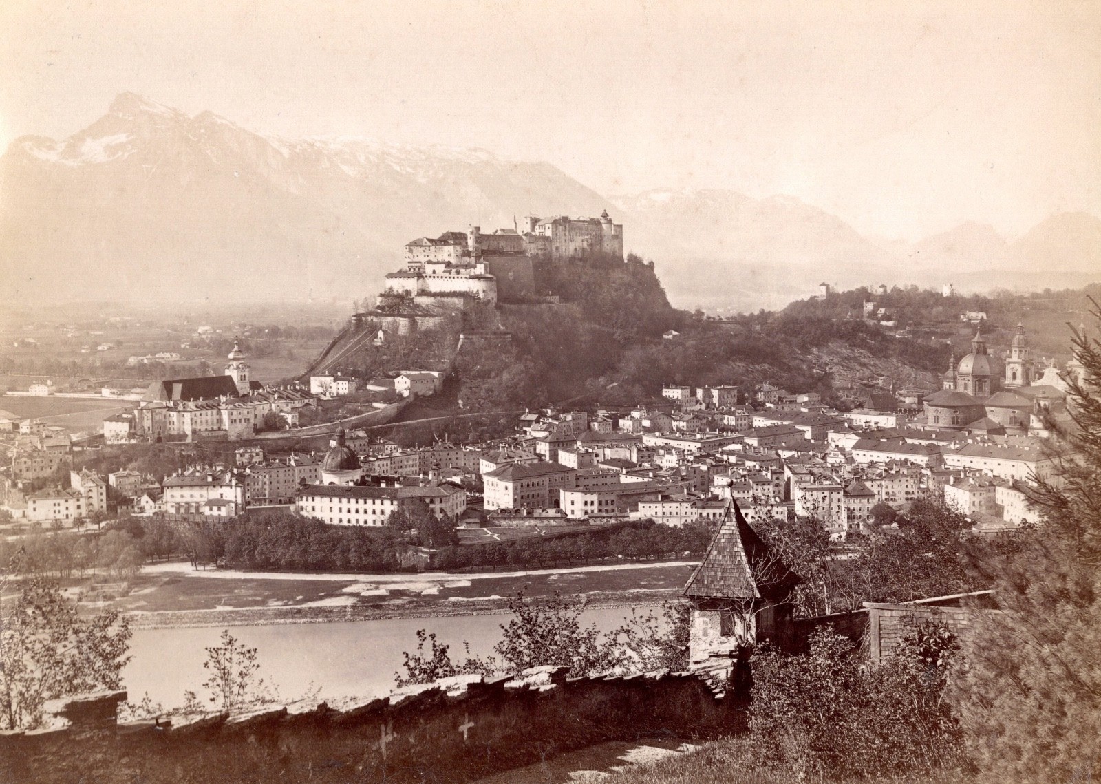 Album photo Salzburg fortress Hohensalzburg around 1870 original photo