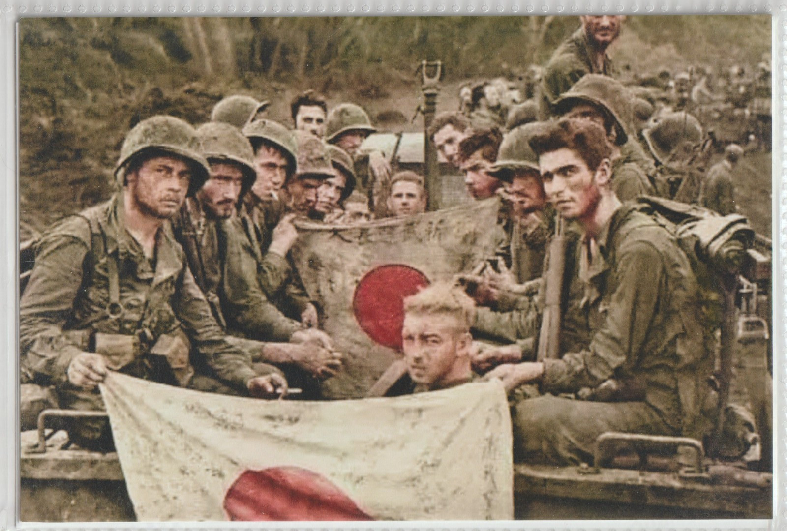 US Marines with Captured Japanese Flag New Guinea Colorized4x6 Re-Print #1003