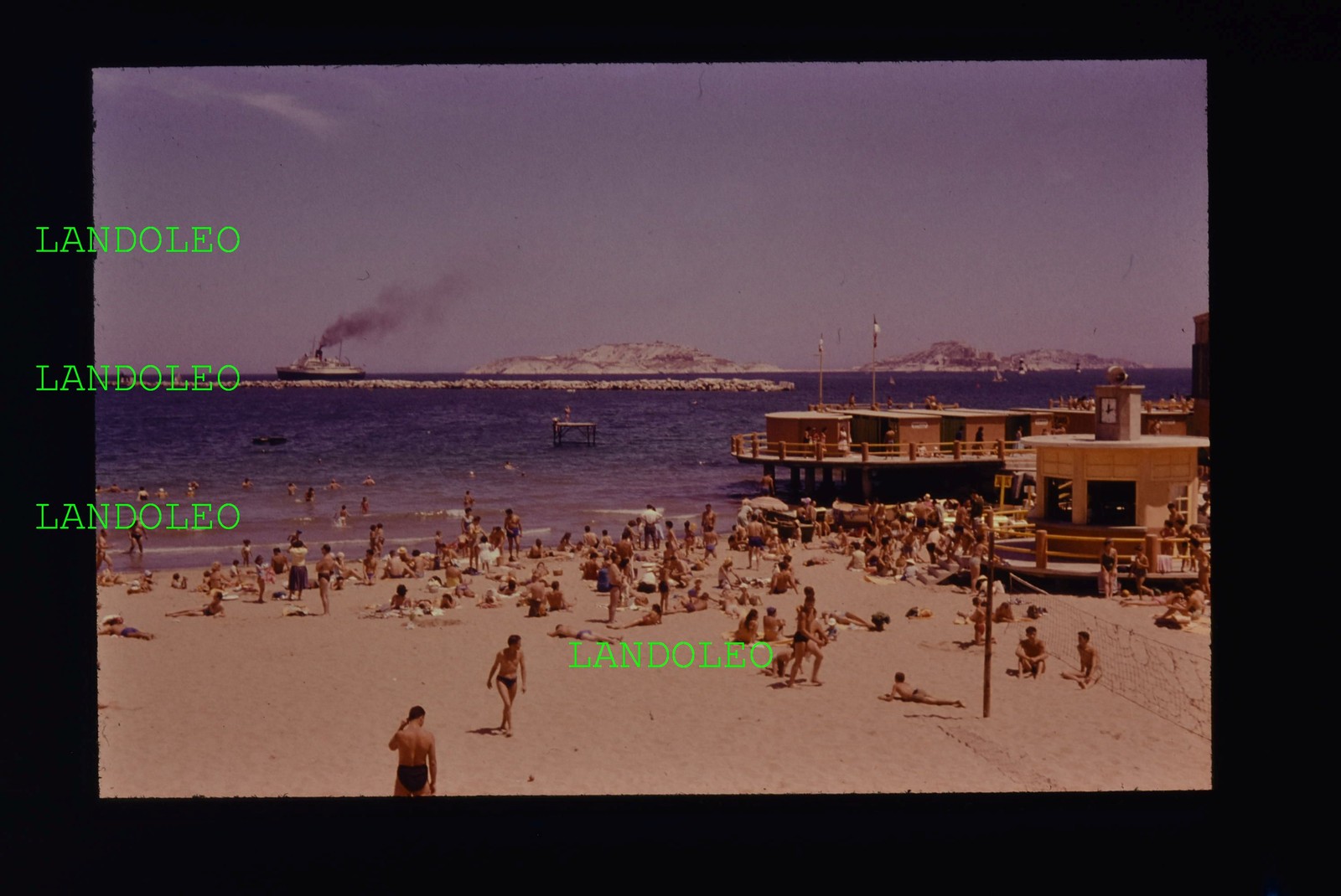 Slide Beach Scene Riviera Marseilles? 1960 Ship Interesting