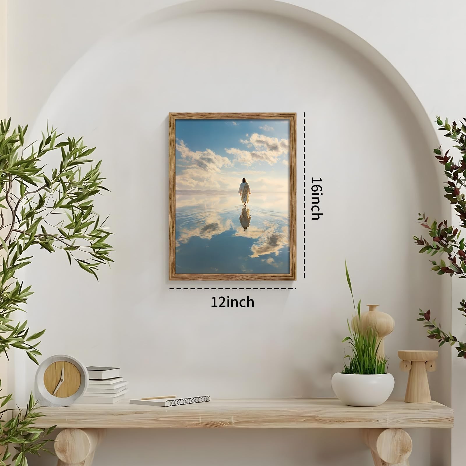 Framed Jesus Walking on Water Canvas Wall Art Jesus Pictures 12×16 Inch | Chr…