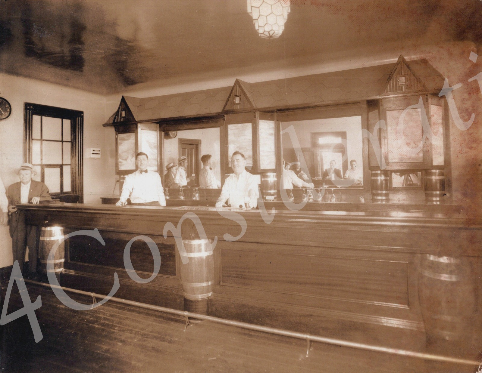 1930s NYC Bar Counter Original OOAK Sepia Photo Heavy linen paper T4F