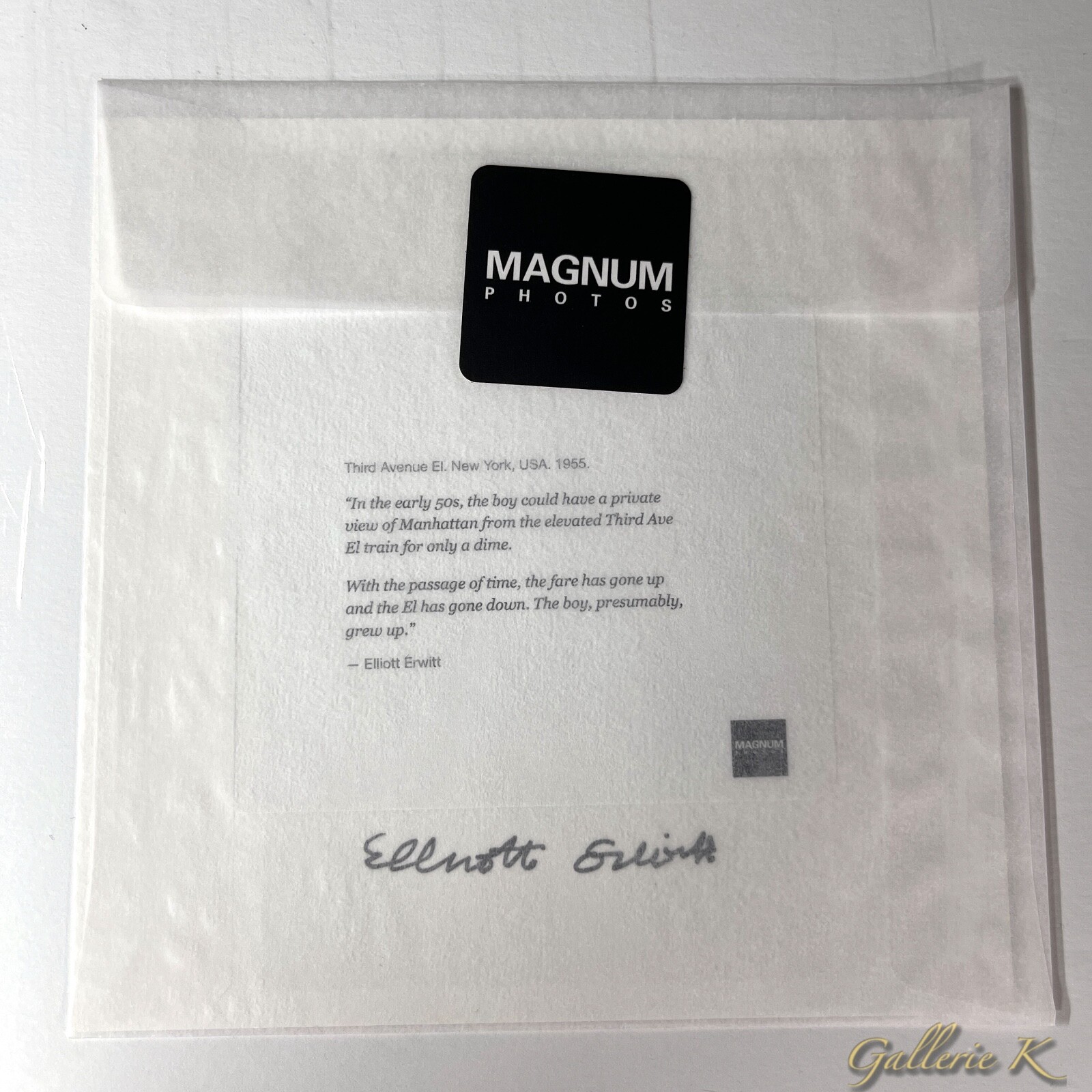 HAND SIGNED ELLIOTT ERWITT THIRD AVENUE EL 1955 MAGNUM SQUARE PRINT 2018 NEW