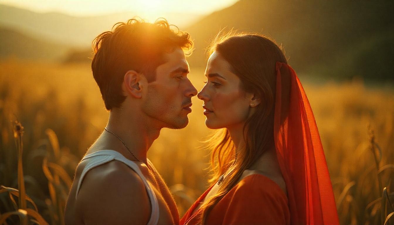 Romantic Couple Art: Golden Hour Field, Love Portrait – Warm Digital Print