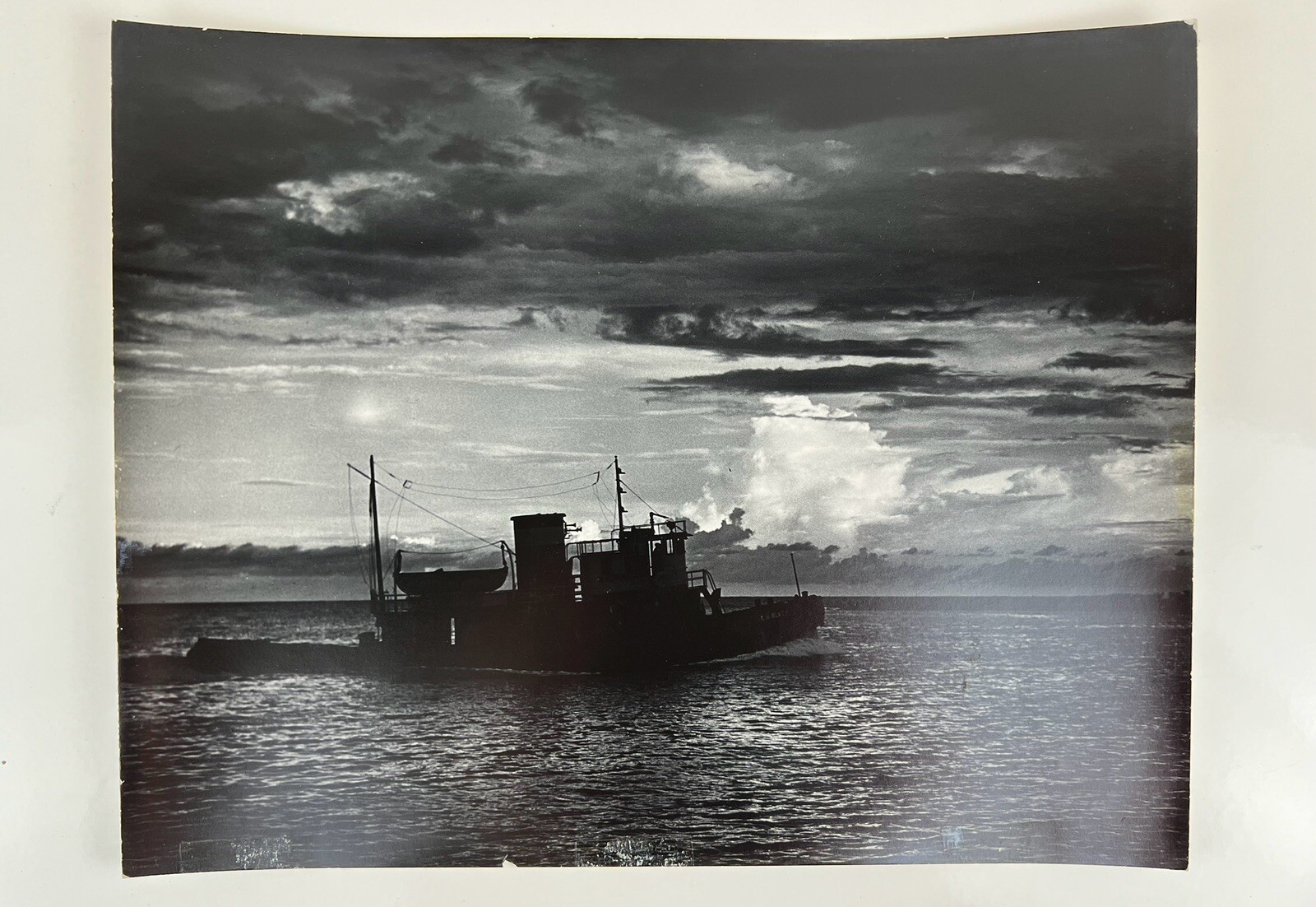Vintage Large Black & White Photograph Photography Print Nautical Ship At Sea