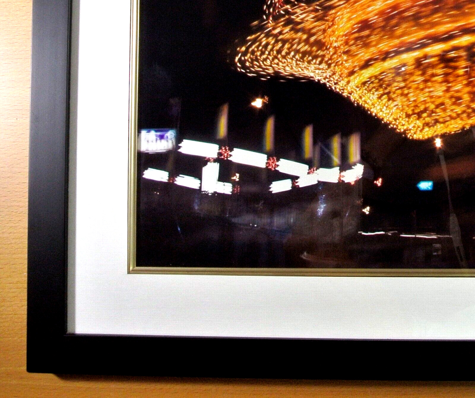Art Print Photo Night Photography Custom Glass Frame Mat Carnival Ride 26″ x 22″
