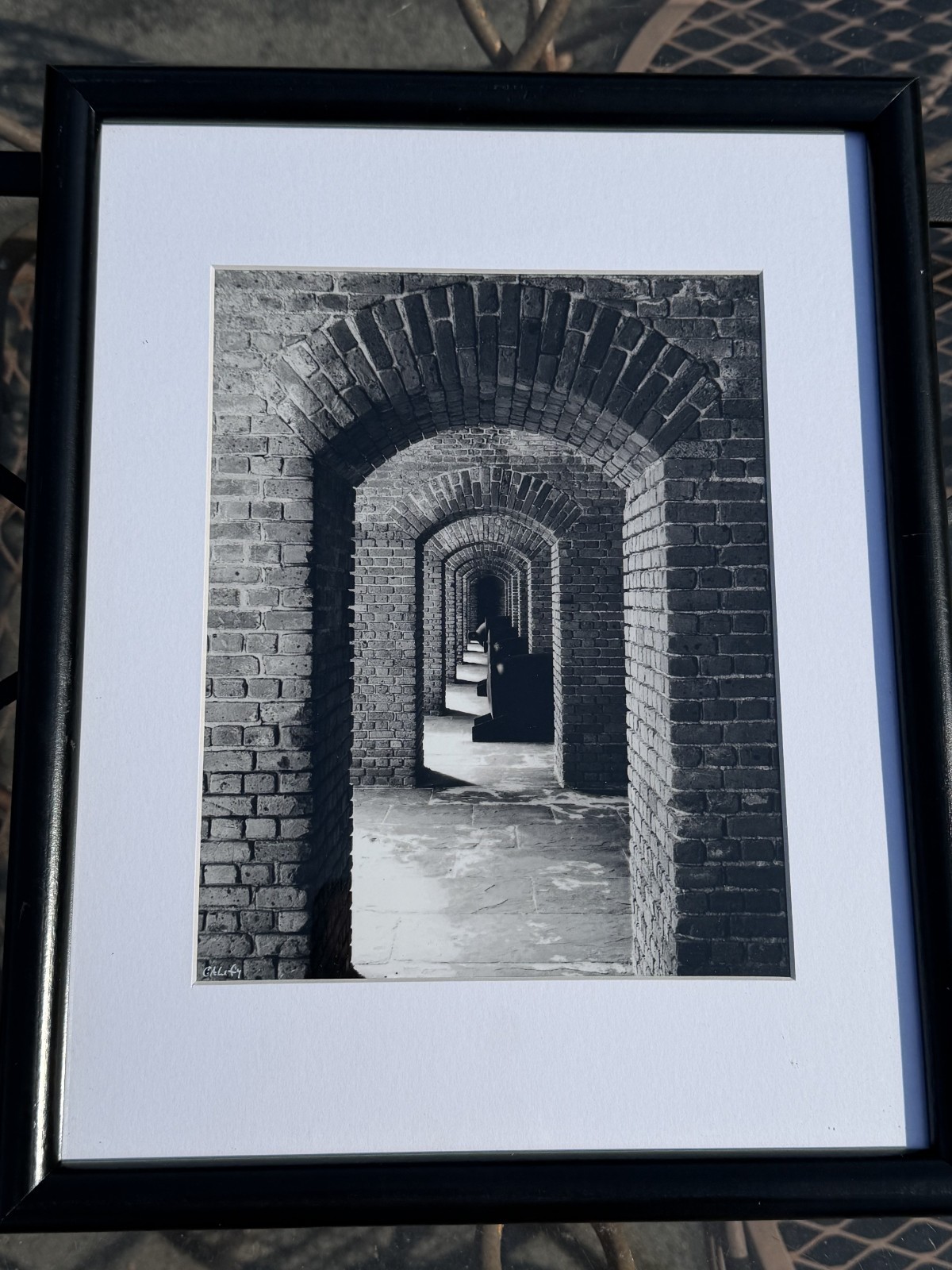 ART PHOTOGRAPHY Dark Brick Arch Doorways Hallway shot B&W in a 12×15 frame w mat